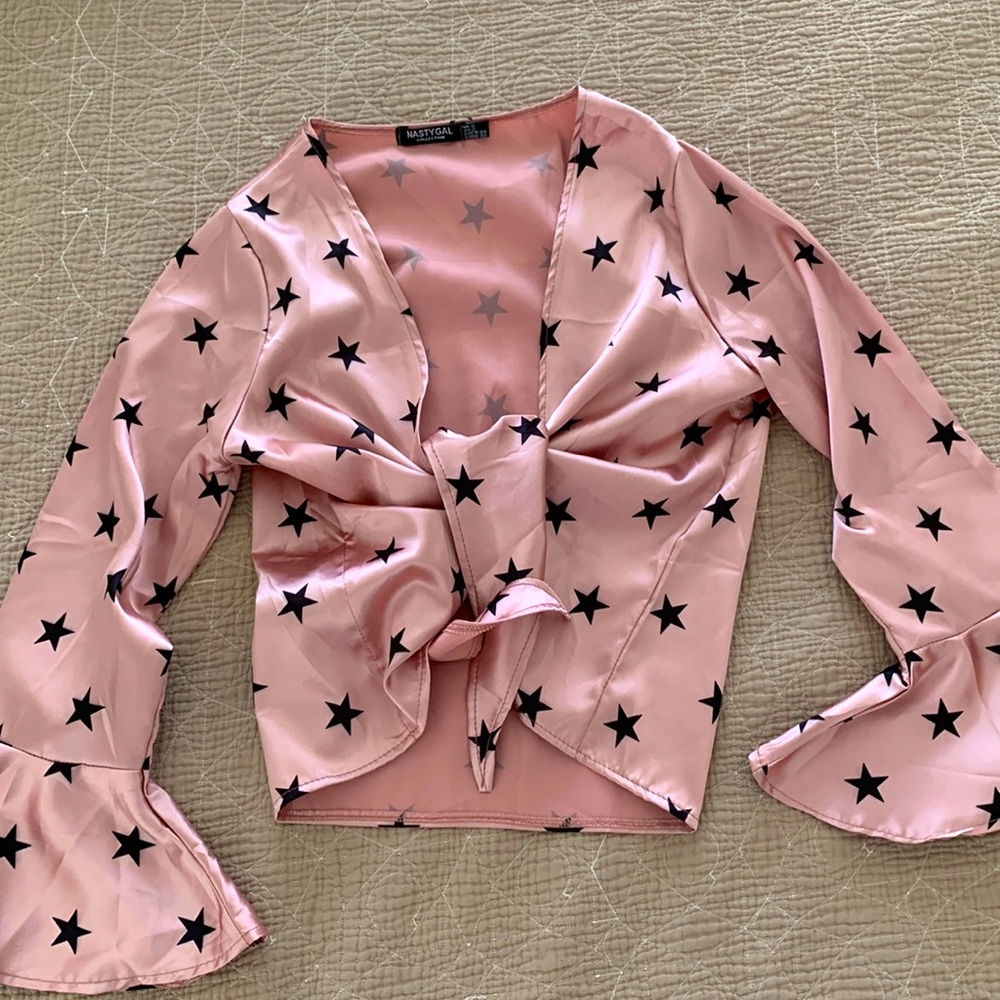 Nasty Gal Pink Star Wrap Blouse